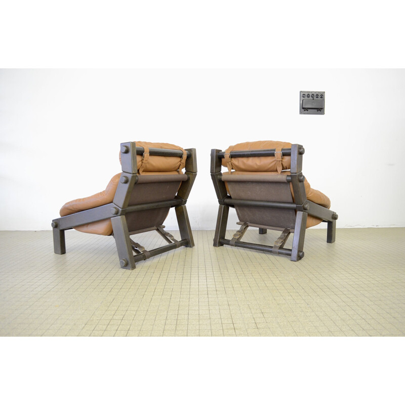 Pair of vintage Montis Brutalist lounge chairs by Gerard van den Berg 1970s