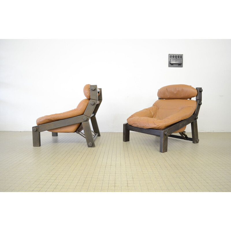 Pair of vintage Montis Brutalist lounge chairs by Gerard van den Berg 1970s