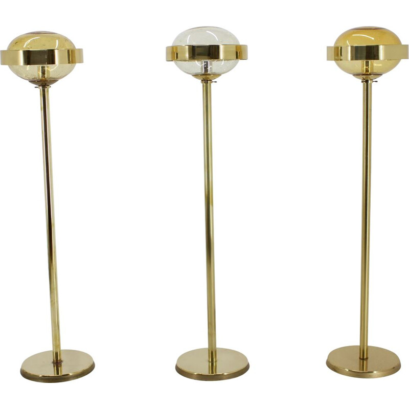 Lot de 3 lampadaires vintage Preciosa en or Tchécoslovaquie 1970