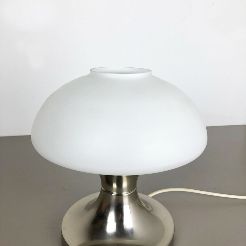 Vintage modernistische Sputnik paddestoel tafellamp met opalen kap Italië 1970