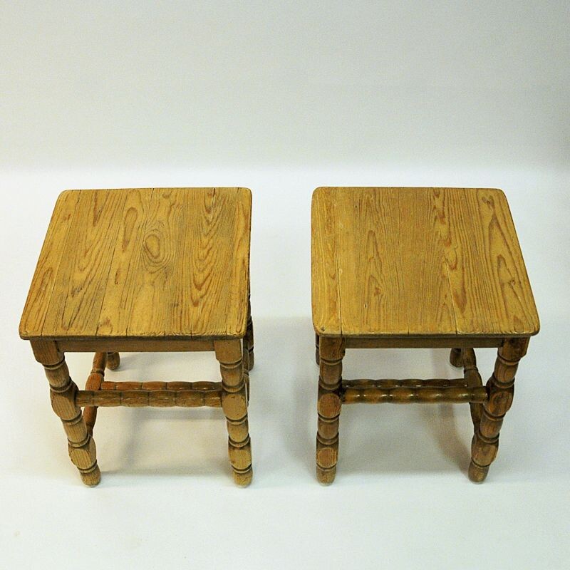 Pair of vintage Pine stool barock Swedish 1920s