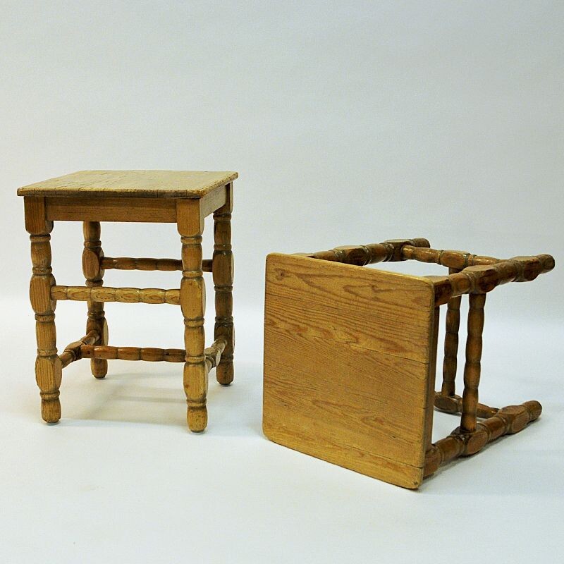 Pair of vintage Pine stool barock Swedish 1920s