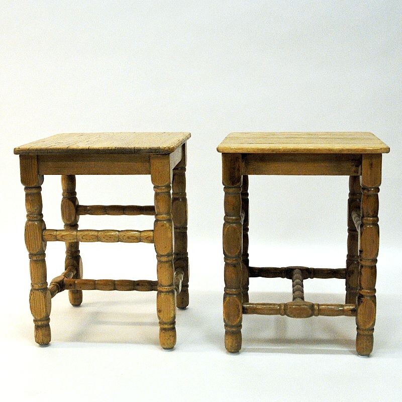 Pair of vintage Pine stool barock Swedish 1920s