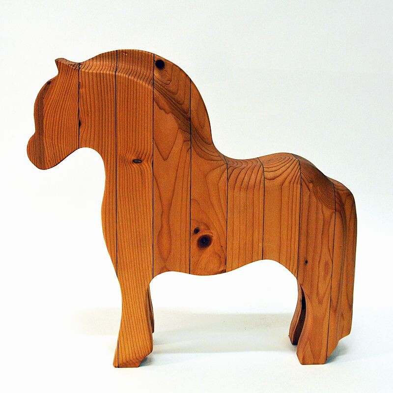 Vintage Wood horse figurine Fjordingen Norwegian 1980s