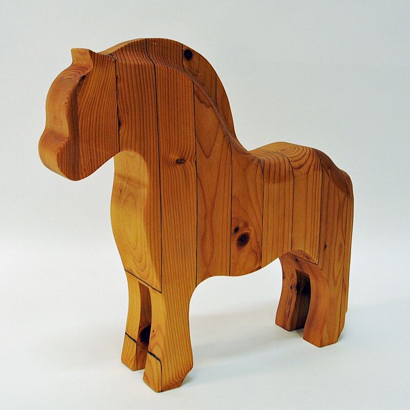 Vintage Wood horse figurine Fjordingen Norwegian 1980s