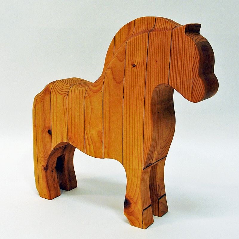 Figurine cheval vintage en bois Fjordingen Norvégien 1980