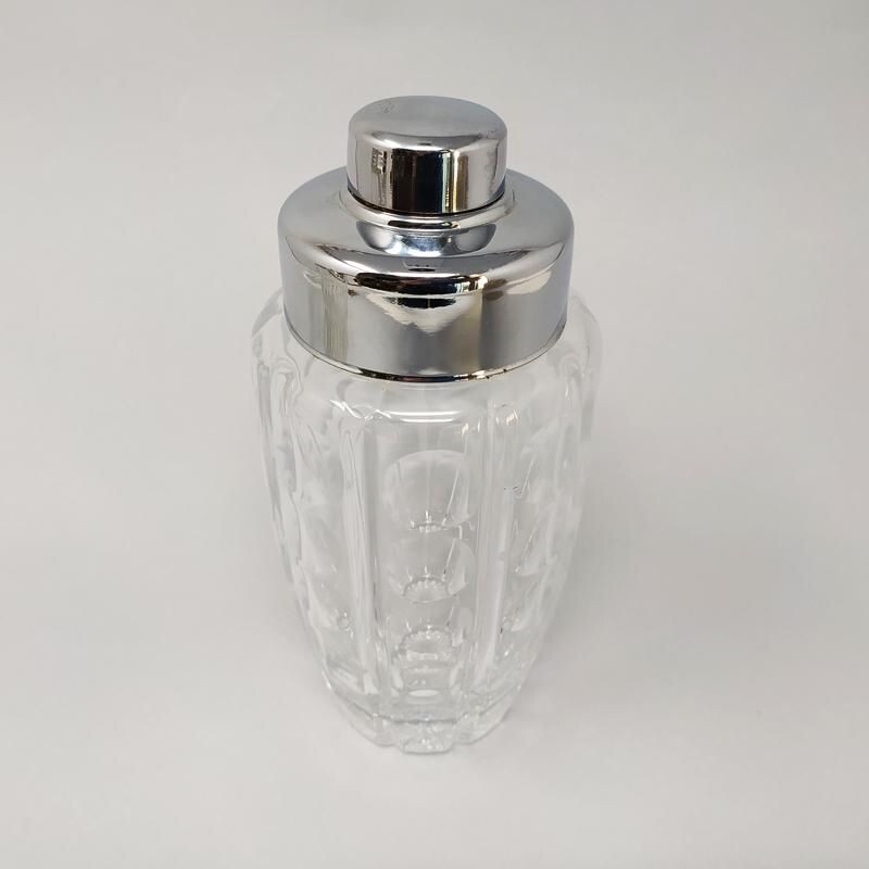 Vintage Gorgeous Cut Crystal Cocktail Shaker with Ice Bucket Made Italy 1960s