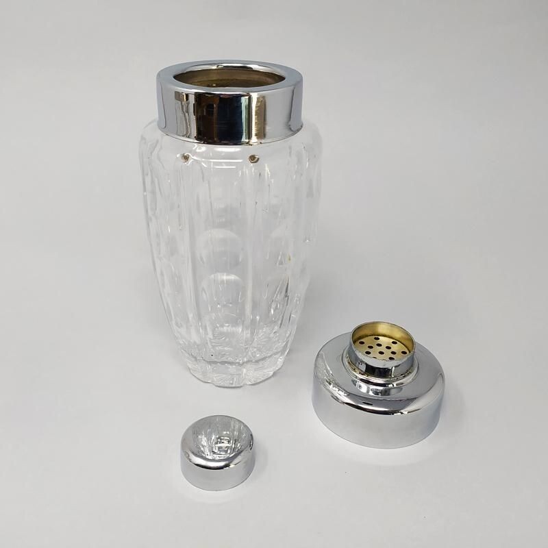 Vintage Gorgeous Cut Crystal Cocktail Shaker with Ice Bucket Made Italy 1960s