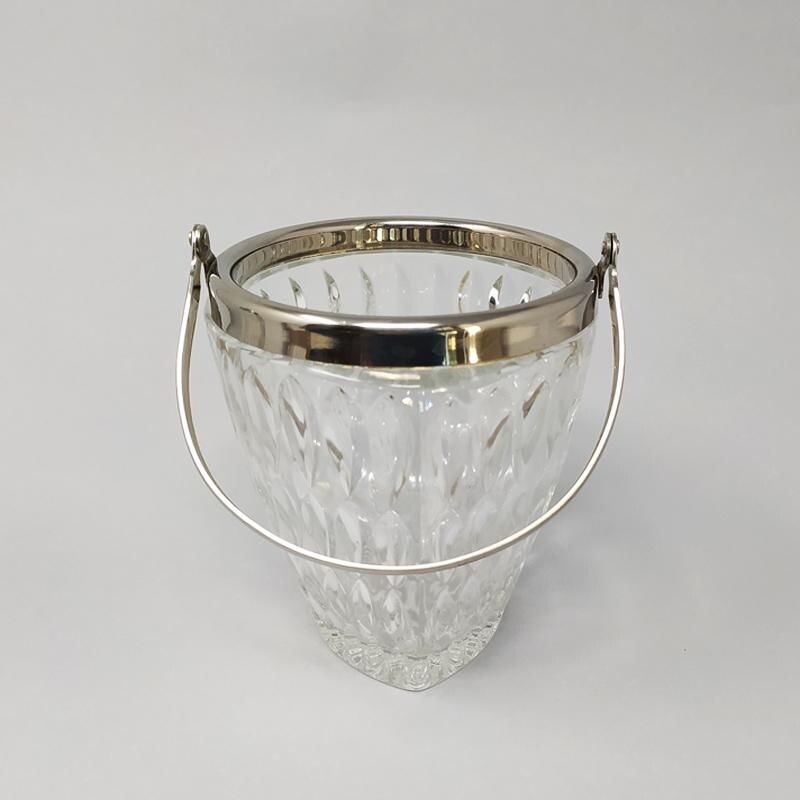 Vintage Gorgeous Cut Crystal Cocktail Shaker with Ice Bucket Made Italy 1960s