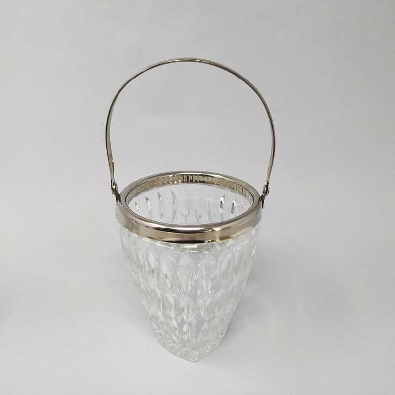 Vintage Gorgeous Cut Crystal Cocktail Shaker with Ice Bucket Made Italy 1960s