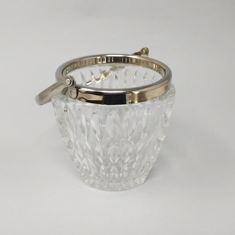 Vintage Gorgeous Cut Crystal Cocktail Shaker with Ice Bucket Made Italy 1960s