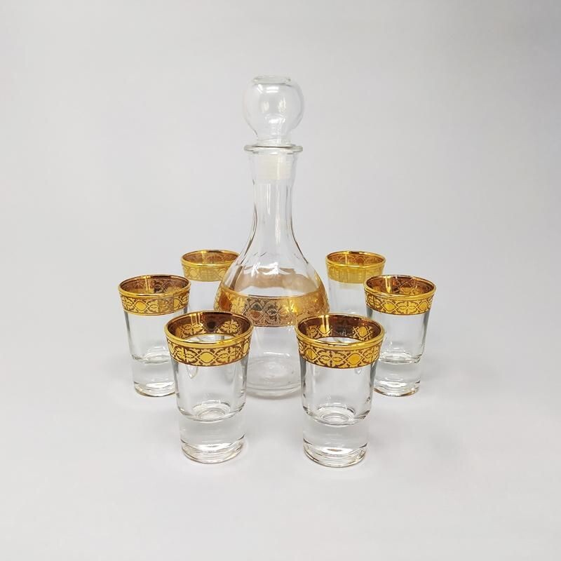 Vintage Decanter with 6  Glasses Italy 1960s
