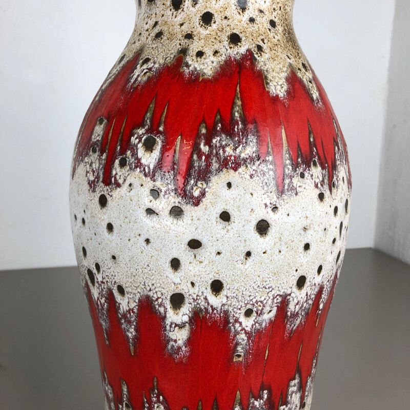 Large vintage Pottery Fat Lava Zig-Zag Multi-Color Vase by Scheurich 1970s