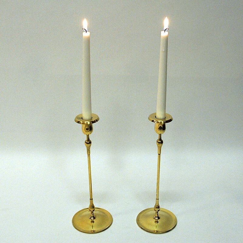 Pair of vintage Brass candlestick pair by Gunnar Ander Ystad Metall Sweden 1950s
