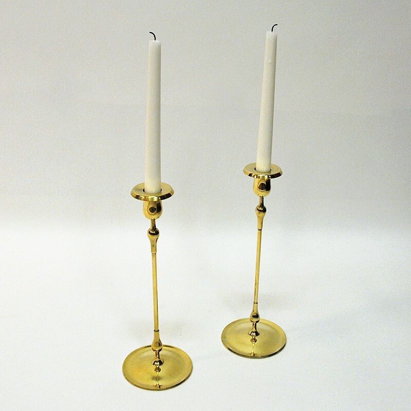 Pair of vintage Brass candlestick pair by Gunnar Ander Ystad Metall Sweden 1950s
