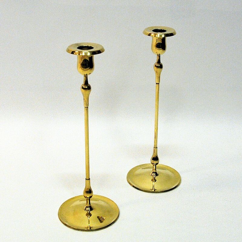 Pair of vintage Brass candlestick pair by Gunnar Ander Ystad Metall Sweden 1950s