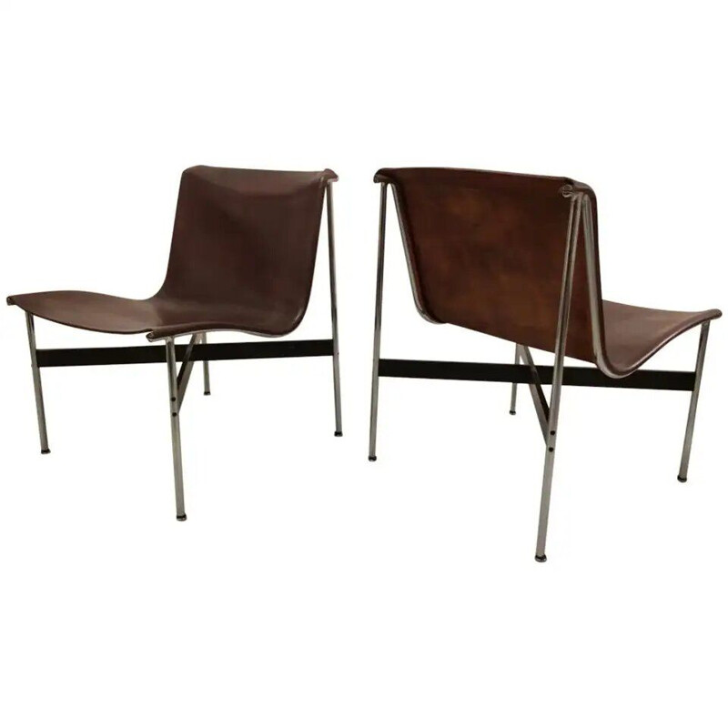 Pair of vintage chocolate leather chairs by William Katavolos, Ross Littel and Douglas Kelly for Laverne International 1952
