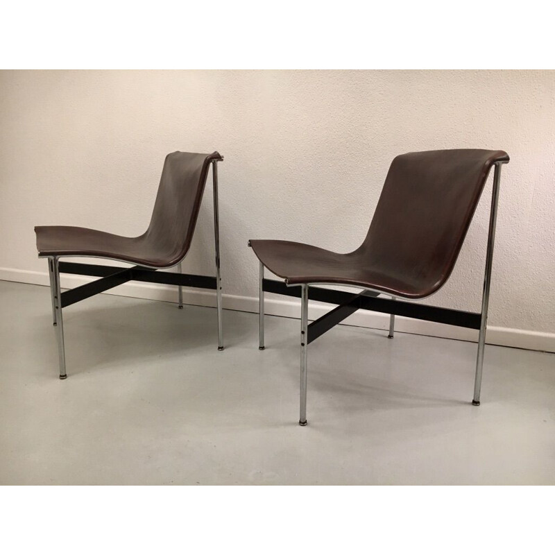 Paire de fauteuils vintage en cuir chocolat par William Katavolos, Ross Littel et Douglas Kelly pour Laverne International 1952