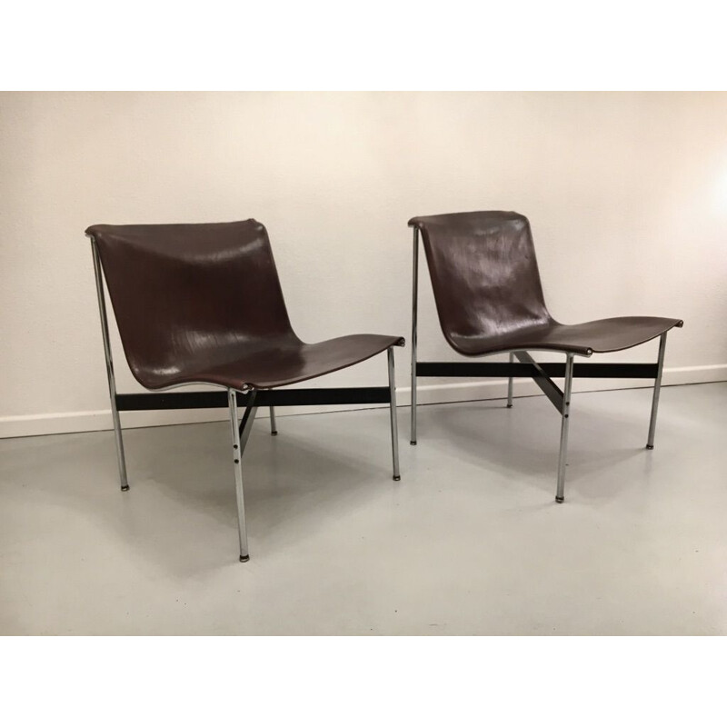 Paire de fauteuils vintage en cuir chocolat par William Katavolos, Ross Littel et Douglas Kelly pour Laverne International 1952