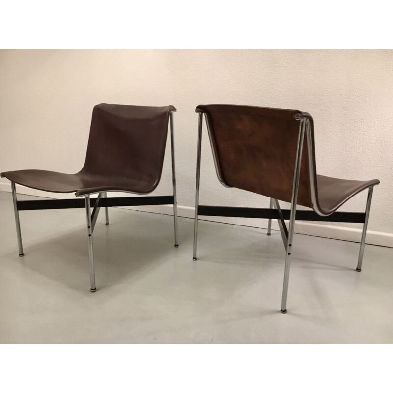 Pair of vintage chocolate leather chairs by William Katavolos, Ross Littel and Douglas Kelly for Laverne International 1952