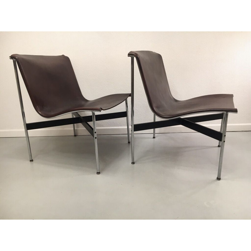 Pair of vintage chocolate leather chairs by William Katavolos, Ross Littel and Douglas Kelly for Laverne International 1952