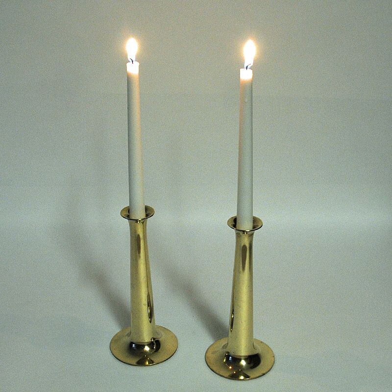 Pair of vintage Brass candleholder by Hans Bolling for Torben Orskov & Co Denmark 1950s