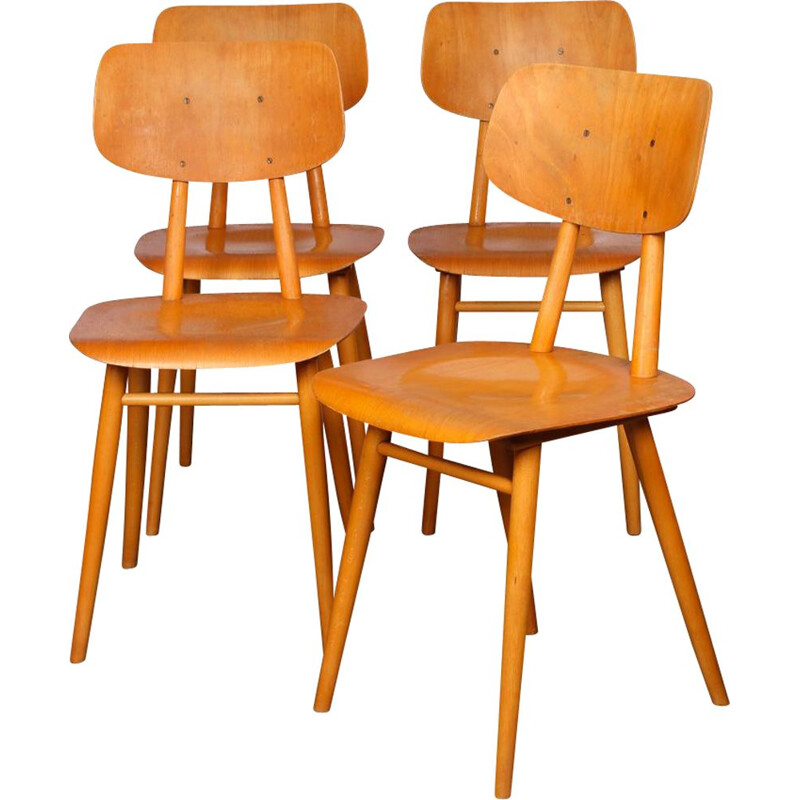 Set of 4 vintage chairs by Ton 1960s