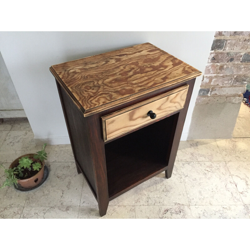 Vintage bedside cabinet with compass feet