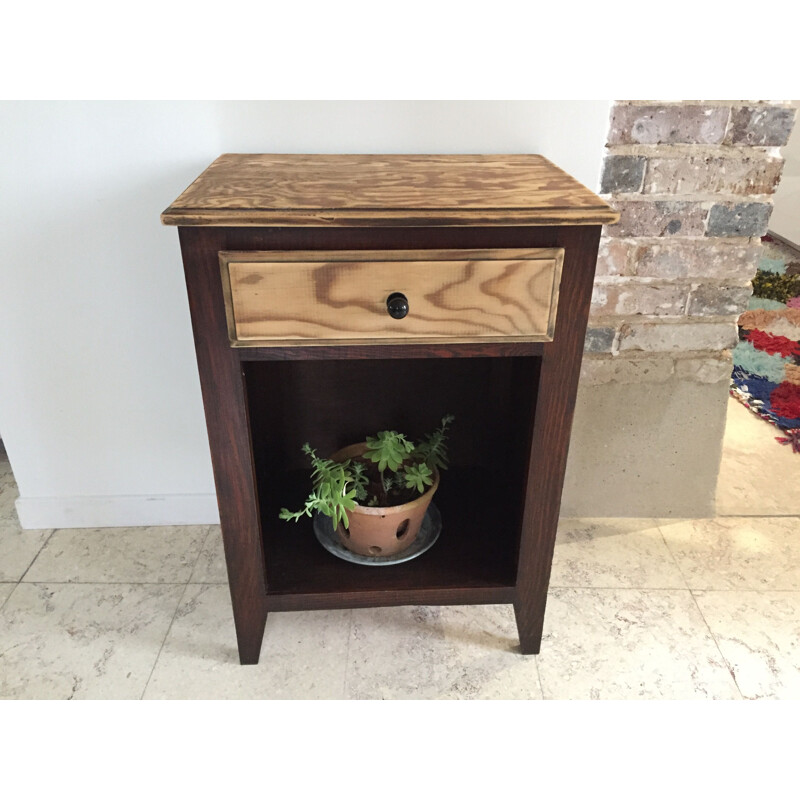 Vintage bedside cabinet with compass feet