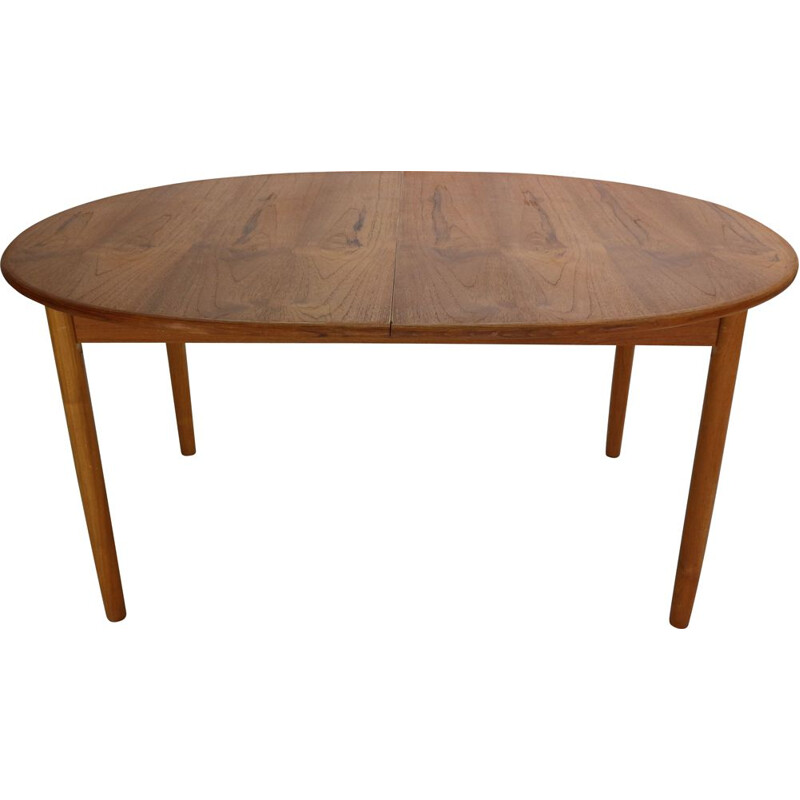 Vintage Solid Teak Oval Extendable Dinning Table Denmark 1960s