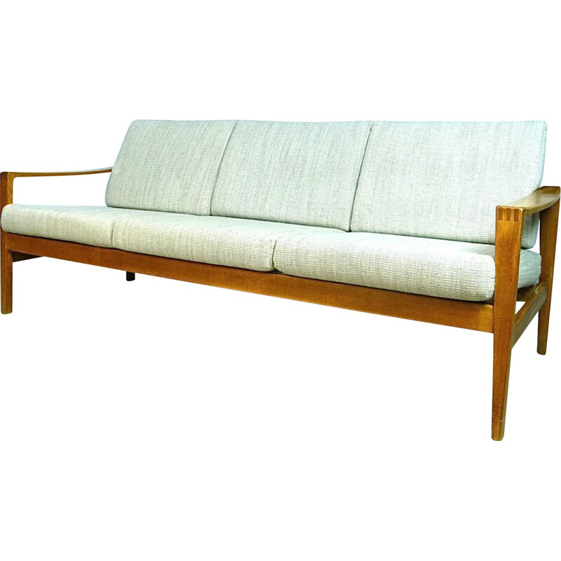 Midcentury 3-Seater sofa in oakwood and wool - 1960s
