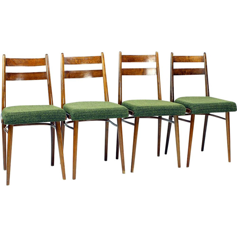 Set of 4 vintage Dining Chairs In Oak & Fabric By Interier Praha Czechoslovakia 1966