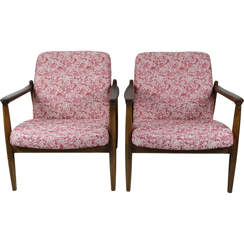 Pair of Vintage Red Rose Armchair by Edmund Homa 1970s