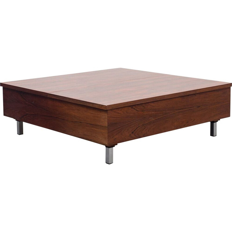 Table basse vintage cubique avec fonction dépliante en palissandre 1970