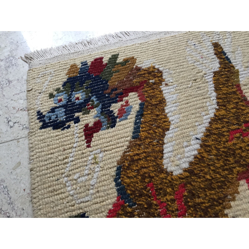 Vintage Wool Carpet Tibetan Dragon Decoration 1960s