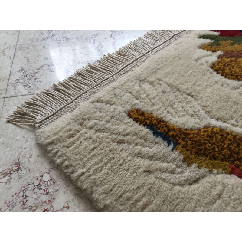 Vintage Wool Carpet Tibetan Dragon Decoration 1960s