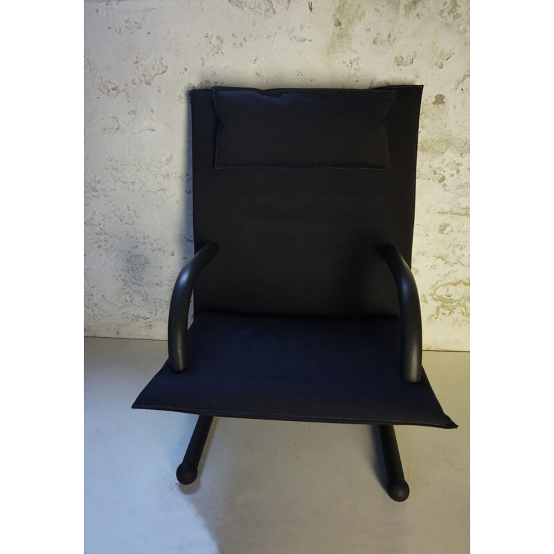Vintage T-line fauteuil in zwart canvas van Burkhard Vogtherr van Arflex 1984