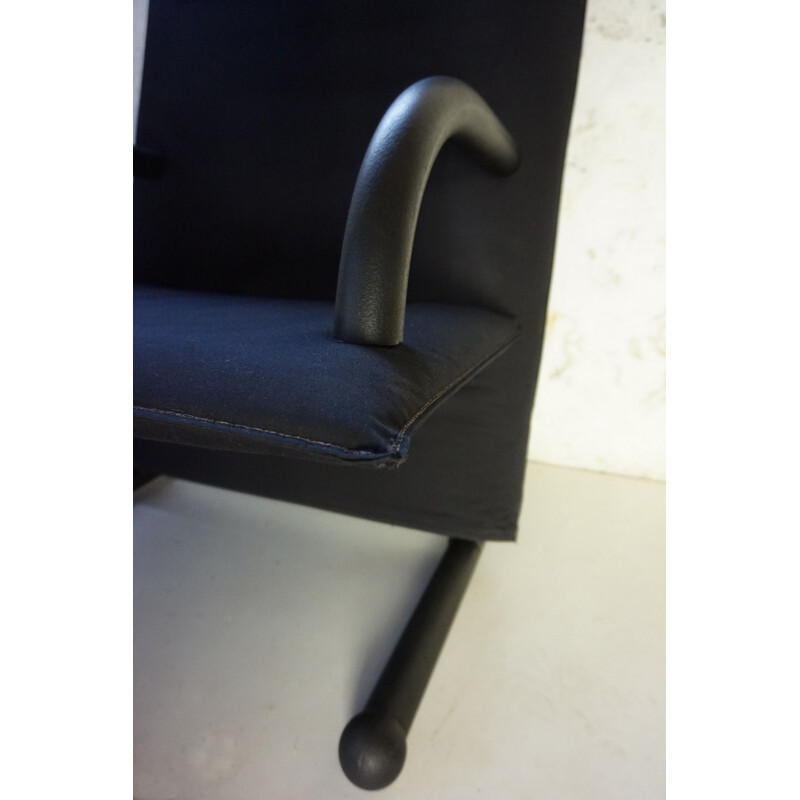 Sillón vintage T-line de lona negra de Burkhard Vogtherr por Arflex 1984