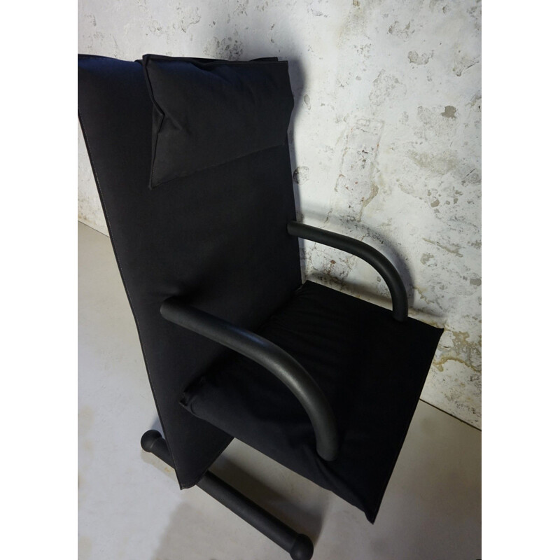 Vintage T-line fauteuil in zwart canvas van Burkhard Vogtherr van Arflex 1984