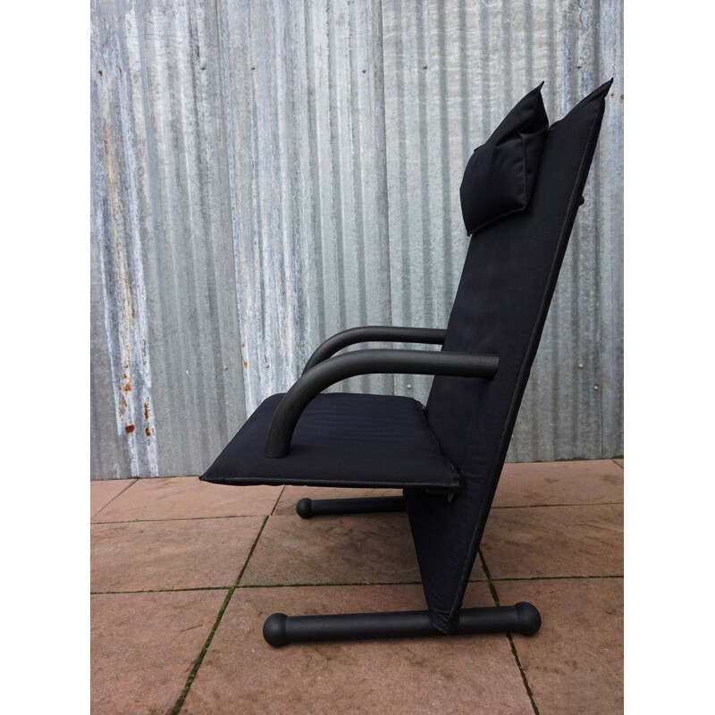 Vintage Black Canvas Highback T-line Armchair by Burkhard Vogtherr by Arflex 1984s