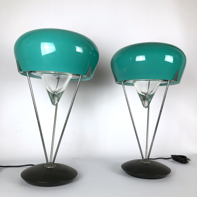 Coppia di lampade da tavolo vintage in vetro di Murano di De Majo, Italia 1970