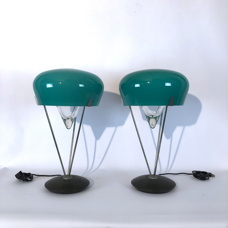 Paar vintage murano glazen tafellampen van De Majo, Italië 1970