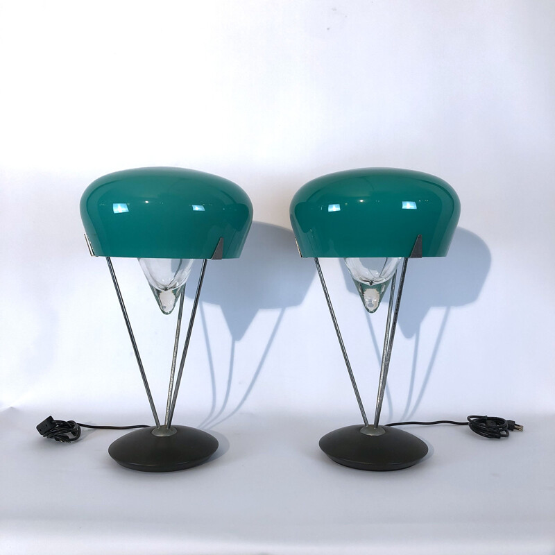 Pair of vintage murano glass table lamps by De Majo, Italy 1970