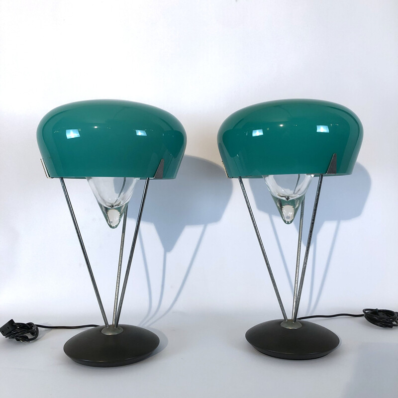Pair of vintage murano glass table lamps by De Majo, Italy 1970