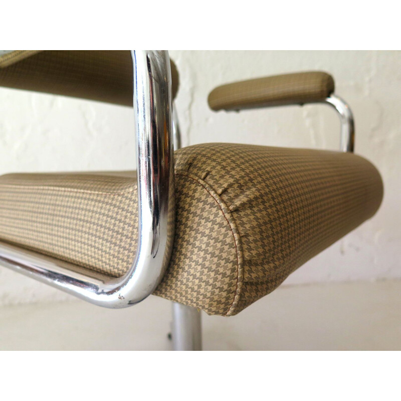 Vintage swivel armchair with pied de poul upholstery 1970s
