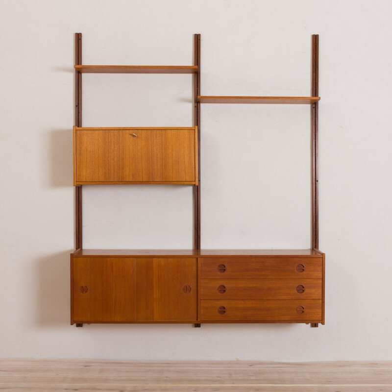 Vintage teak wall unit with sideboard and bar cabinet Scandinavian 1960s