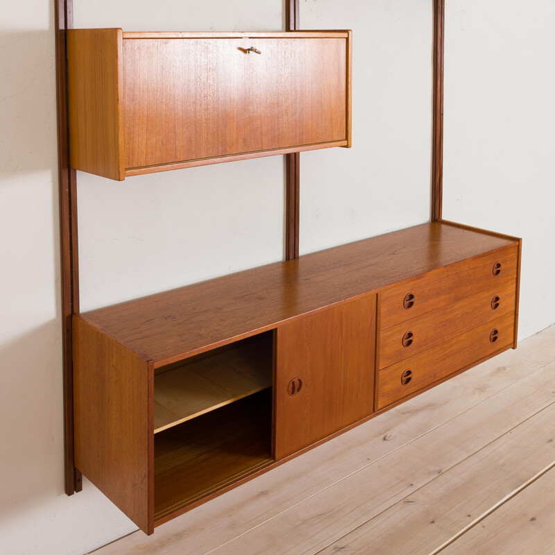 Vintage teak wall unit with sideboard and bar cabinet Scandinavian 1960s