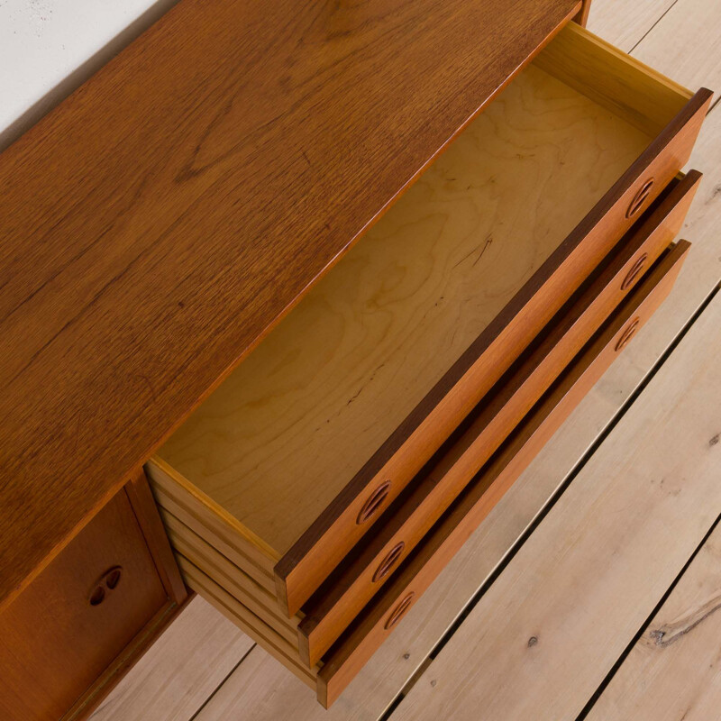 Vintage teak wall unit with sideboard and bar cabinet Scandinavian 1960s