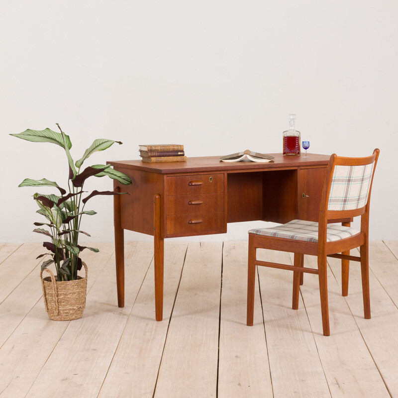 Small vintage curved front free standing desk teak Danish 1960s