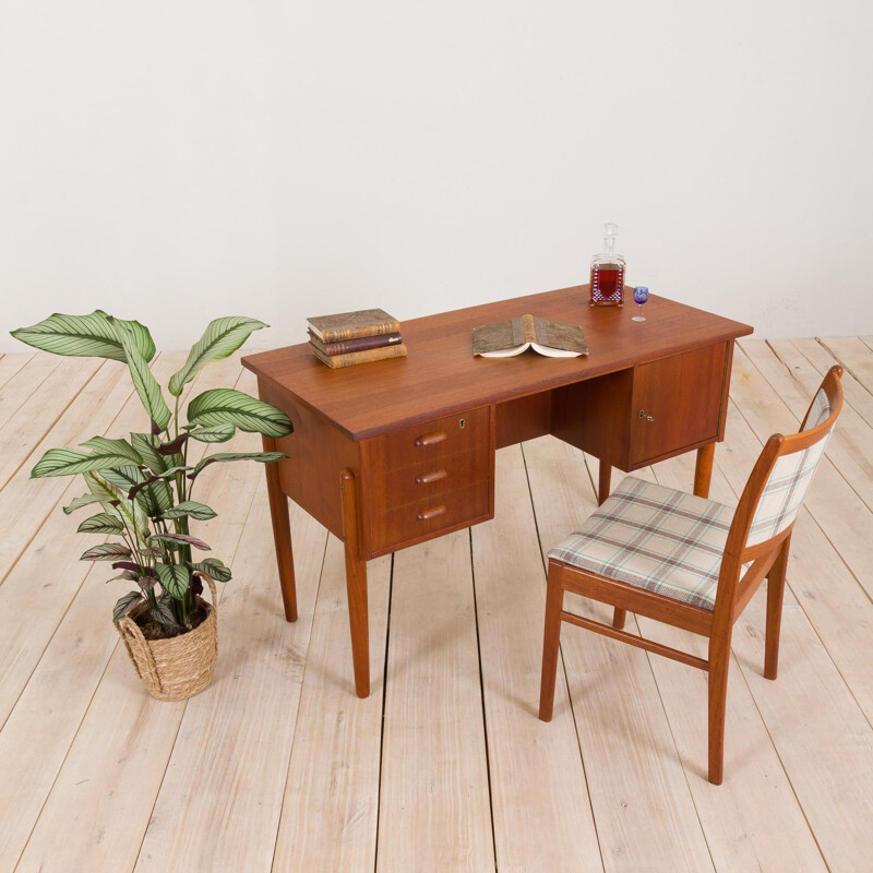 Small vintage curved front free standing desk teak Danish 1960s